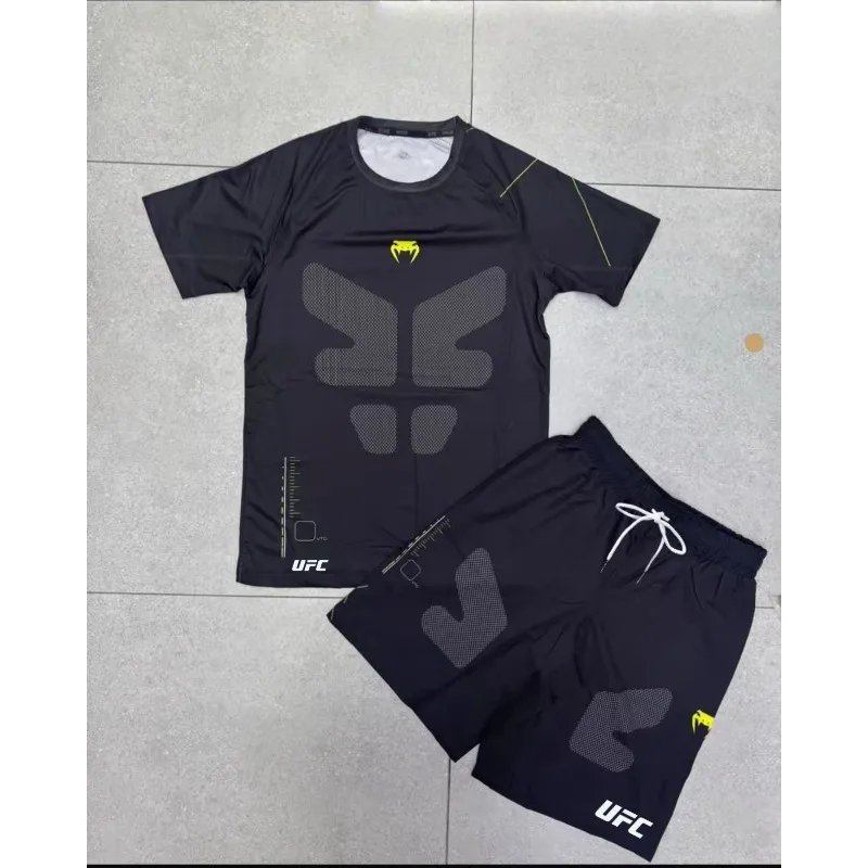 

UFC Fighting Nightwear Sports Quick Drying Training Suit Muay Thai Fighting Fighting Short Sleeve Set Outdoor Boxing Wrestling