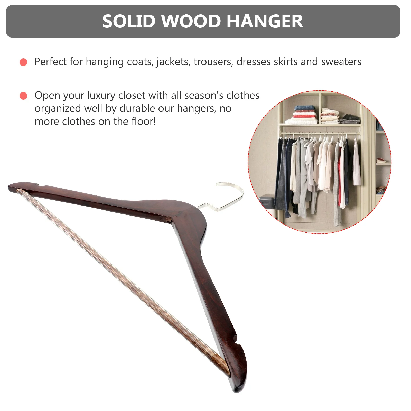 

4Pcs Solid Wood Hanger Non-Slip Clothes Hangers Closet Organizer for Sweaters Jackets Coats Dresses Solid Wood Hanger