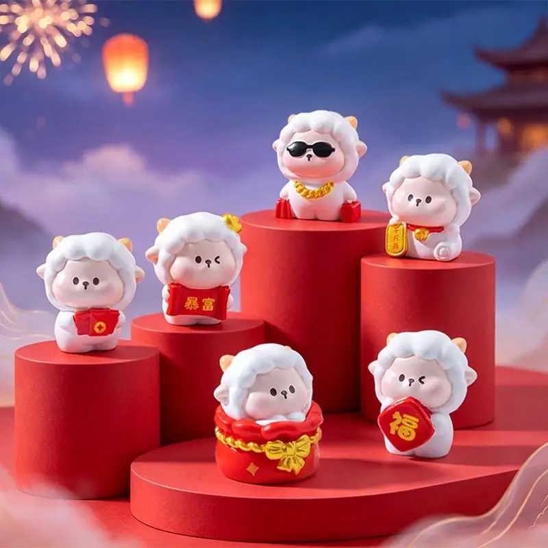 2027 Year of the Sheep Resin Figurine Cute Mini Ornament for Chinese New Year Desktop Decor Family Friends Gifting