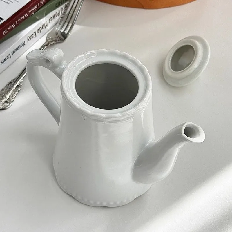 French Retro Flower Bud Ceramic Teapot Cold White Pearl Afternoon Tea Cup Artistic Drinking Utensils Living Room Home Decoration