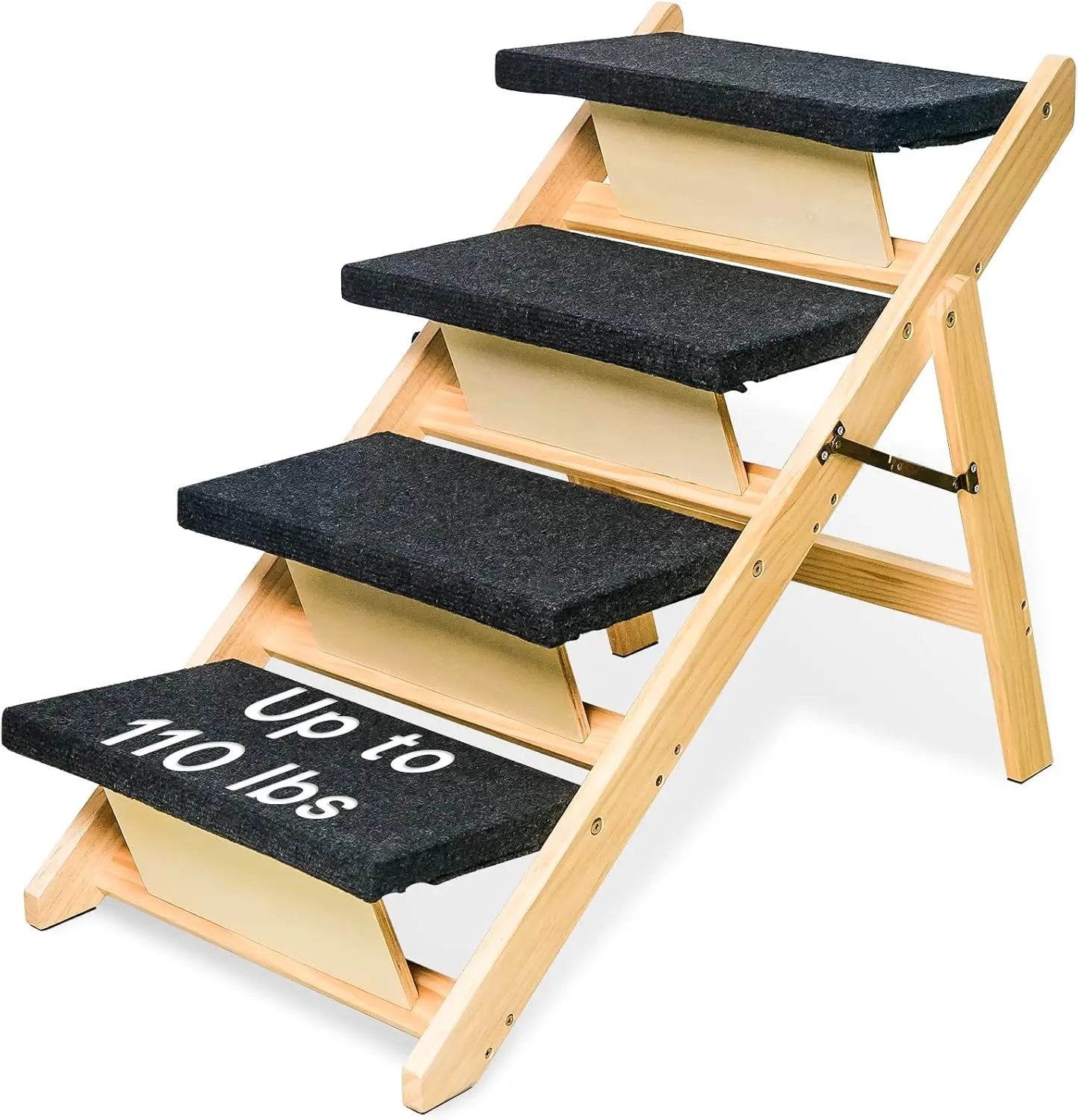 2-in-1 Dog Stairs/Ramp with 4 Steps, Foldable Dog Stairs for High Beds Cars Couch, Durable Wooden Pet Stairs for Small Medium La