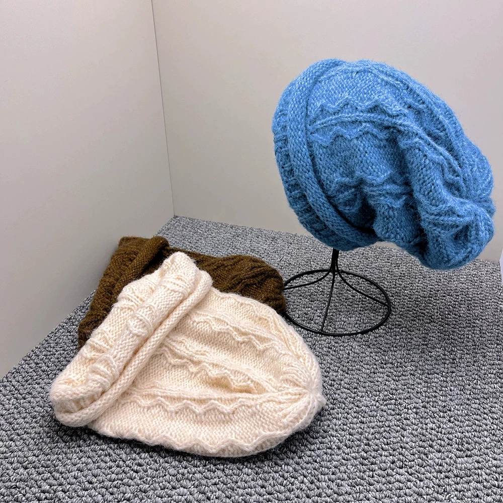 

Женские зимние шапки для холодной погоды, вязаная шапка в корейском стиле для женщин, стильная теплая шапка-ушанка с напуском