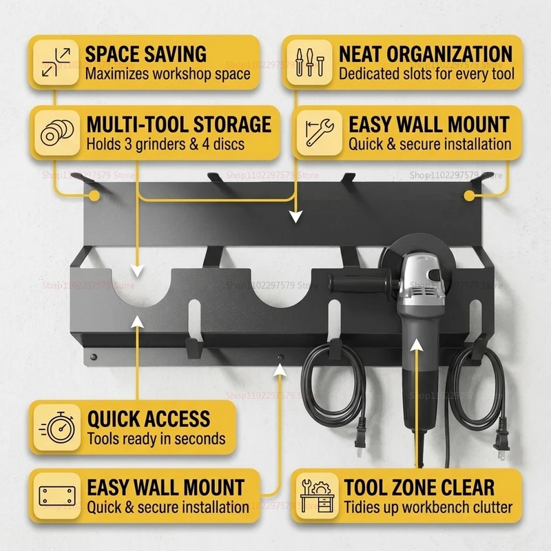 Angle Grinder Holder Wall Mount Storage Rack Bracket with Cord Hanger for Power Tools Cutters Polishers WorkshopGarage Organizer