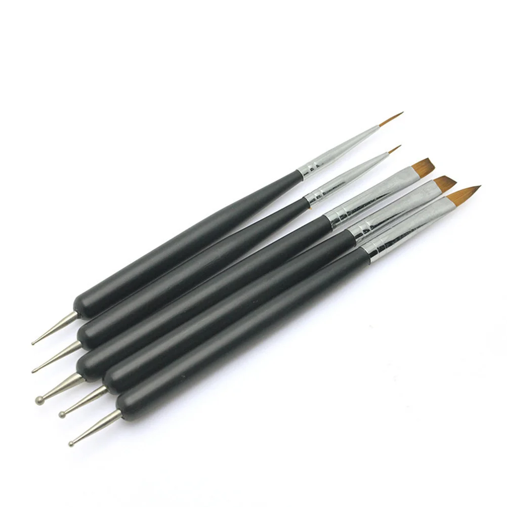 

5Pcs Nail Art Drill Pen Double Stylus and Nylon Brush Nail Carving Pen Set for Manicure Modeling Design