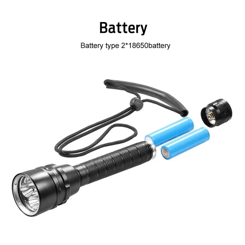 Lampe de poche de plongée à LED, super 8000LM, torche sous-marine professionnelle 3/5LED, étanche IP8, utilisant une batterie 18650