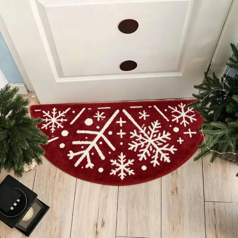 VIKAMA Christmas Snowflake Half-Moon Doormat, Soft and Non-Slip Bathroom Mat, Bedroom Entrance Rug, Christmas Home Decoration
