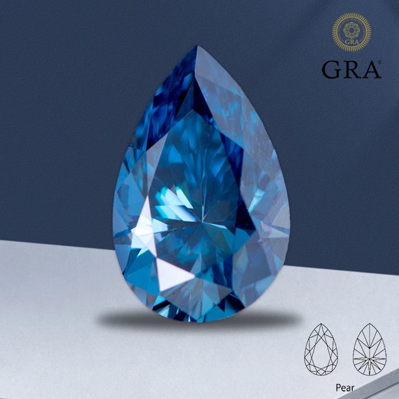 

Moissanite Pear Cut Sapphire Blue Color Top Quality with GRA Certificate for Diy Charms Jewelry Making Necklace Rings Materials