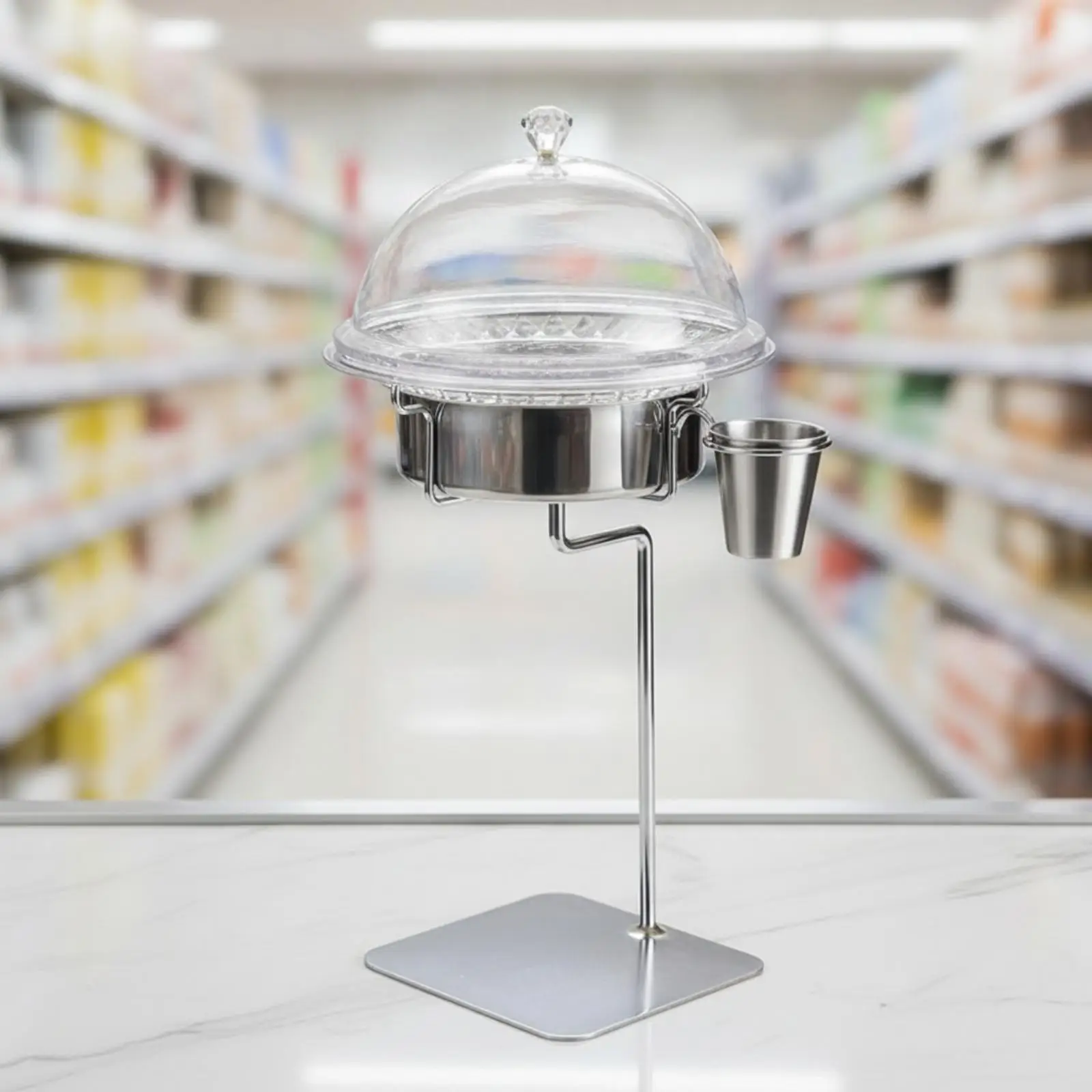 Food Sampling Display Stand with Metal Frame and Dome Cover for Bakery Deli Chilled Buffet Tray