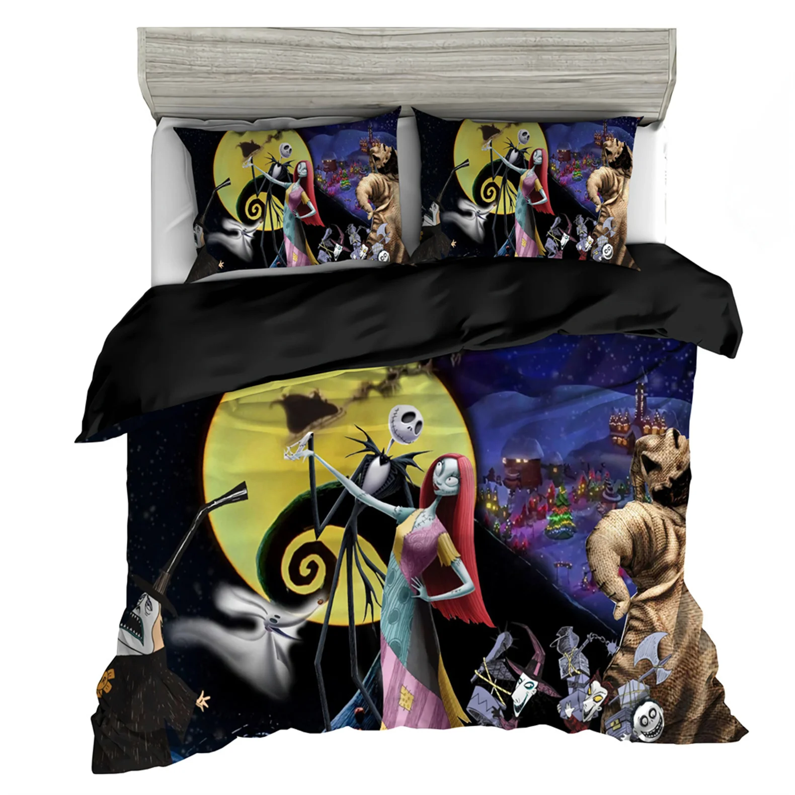 Nightmare Before Christmas Bedding Set, Capa de edredão do crânio do Dia das Bruxas, Quilt Jack e Sally, Fronha, Decoração Halloween, Novo