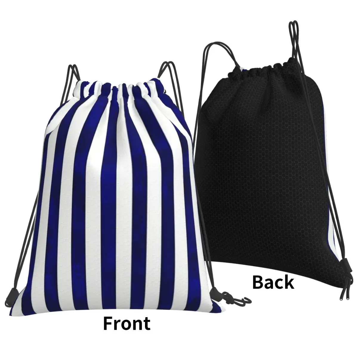Classic Stripes Navy Blue And White Backpacks Portable Drawstring Bags Sports Bag Book Bags for Man Woman School
