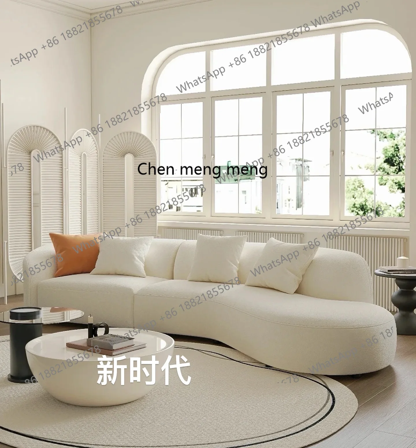 

Minimalist arc designer cream style modern villa flat floor lobby hotel rest area cloth sofa