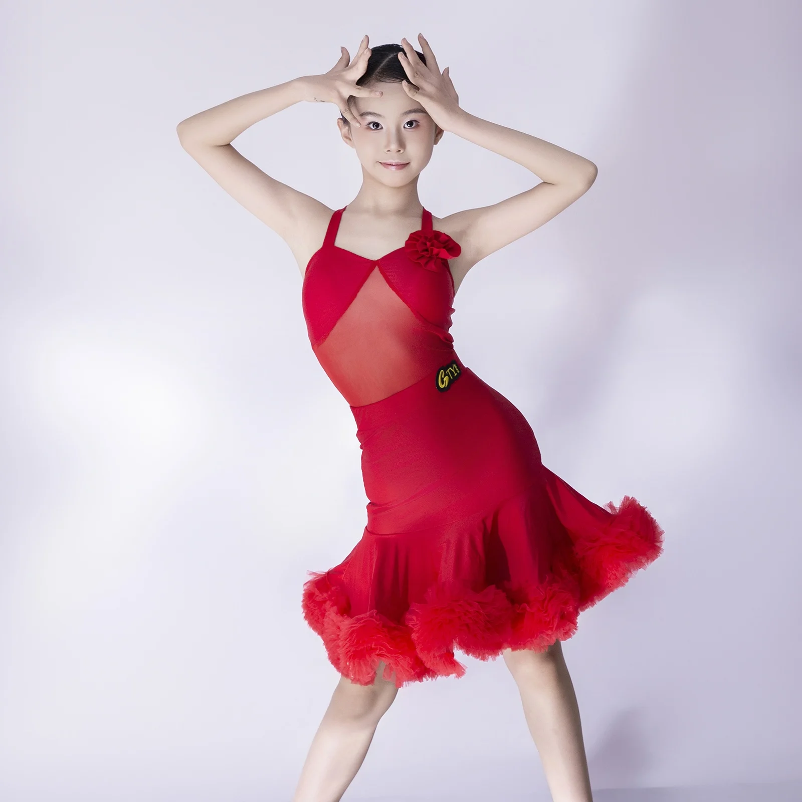 2025 ฤดูร้อนใหม่ชุดเต้นรําละตินสาวSuspender Fluffyเครื่องแต่งกายเด็กCha Chaเต้นรําการฝึกอบรมชุดDNV23627