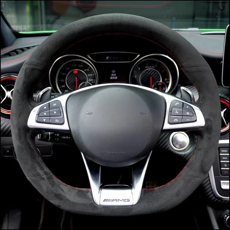 

Сшитый вручную нескользящий прочный кожаный чехол на руль из наппа для Mercedes Benz AMG A45 C63 ML63 E63 S63 автомобильные аксессуары