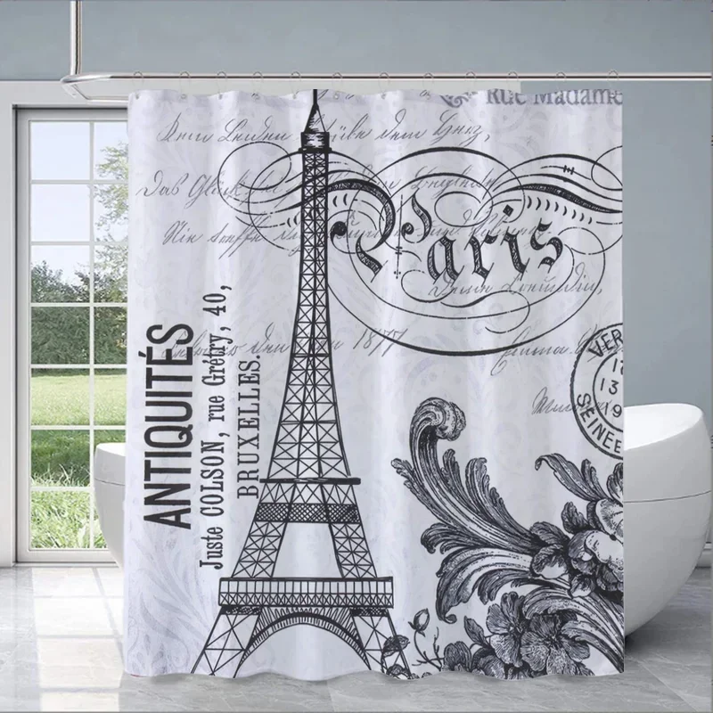 London Paris Scenic Printed Curtains for Bedrooms Bathroom Shower Curtain Folding Partition Accessories Bath Things the Set Home