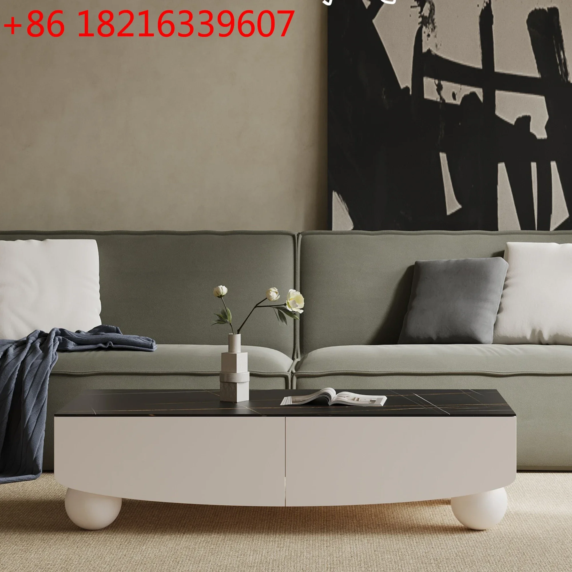 TAO Light Luxury Modern Small Apartment Quiet Style Square Stone Plate Tea Table