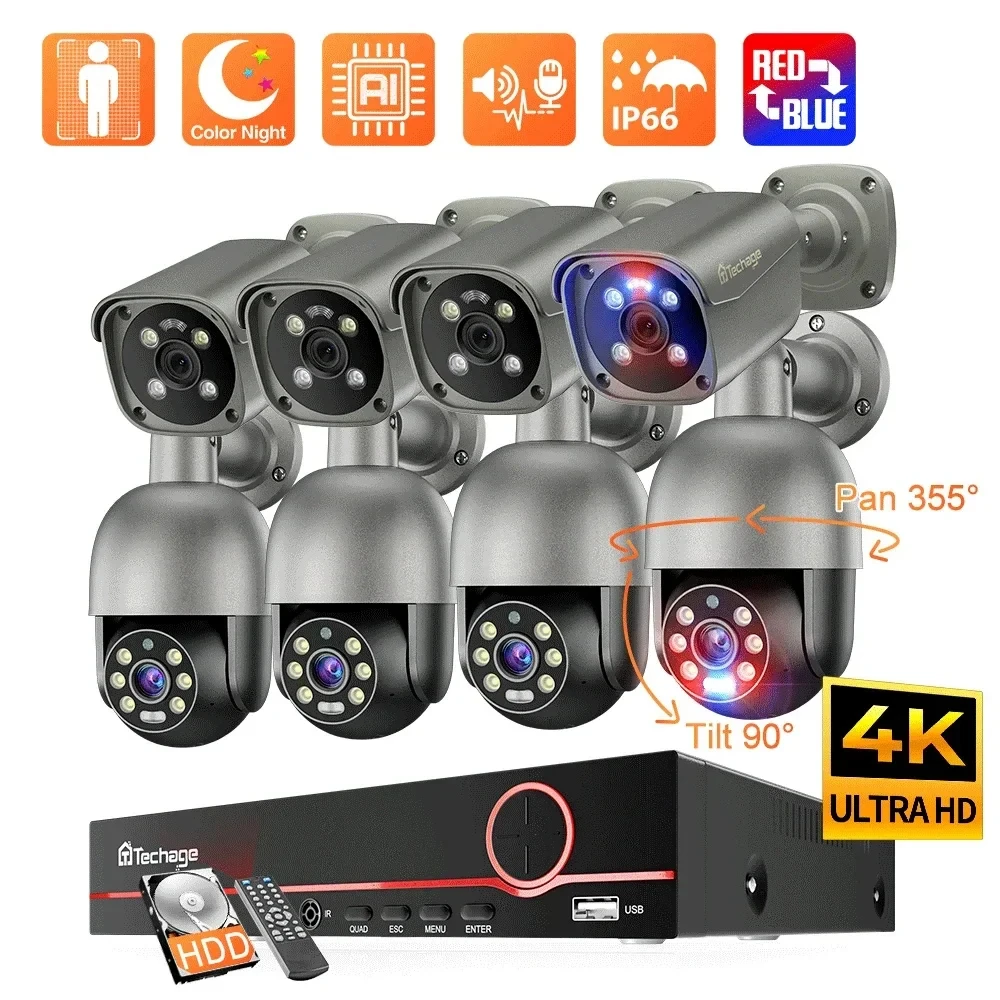 techage smart ai detection e mail alerta 4k 8mp sistema de cameras de seguranca externa home cctv vigilancia kit de cameras 01