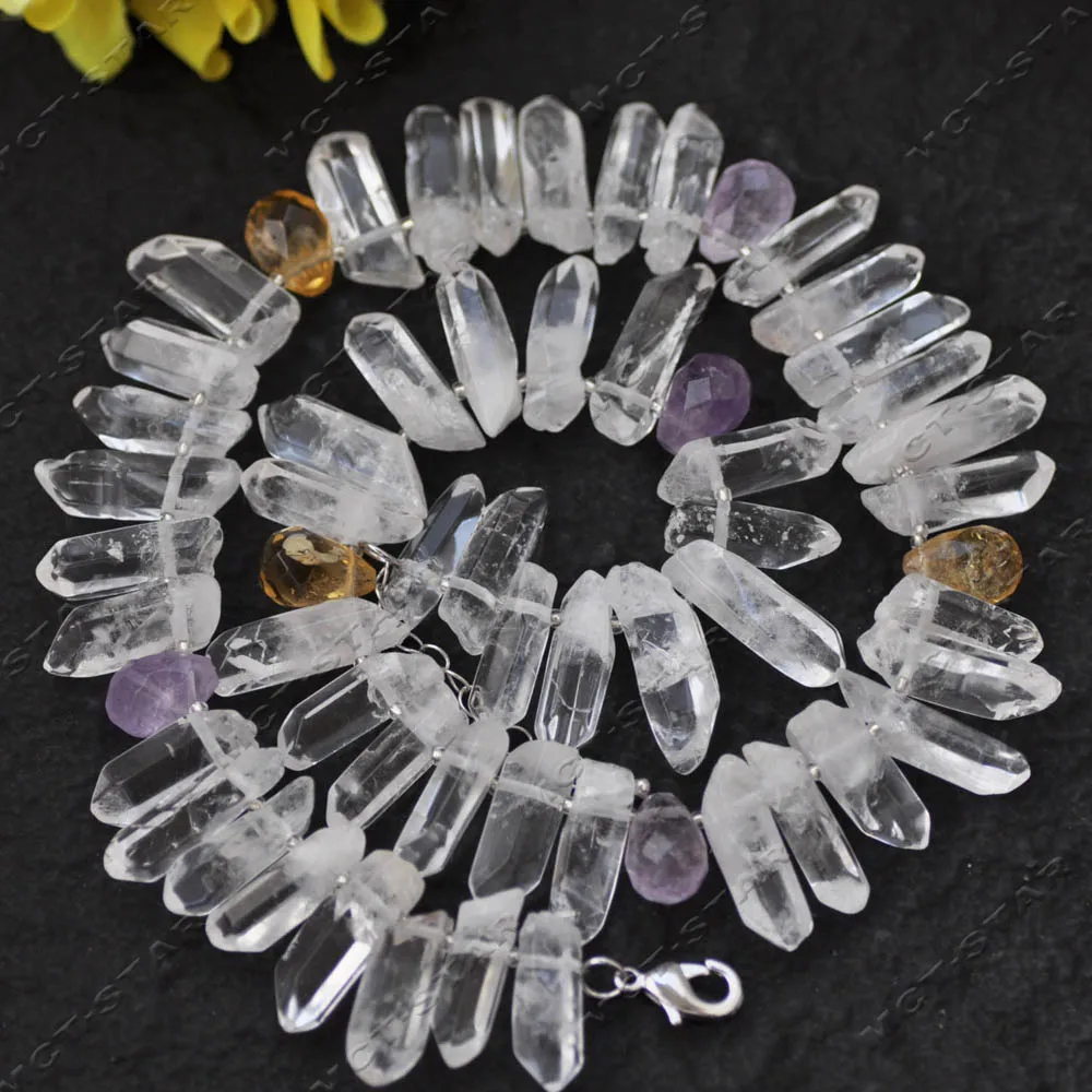 

Z14021 20'' 26mm Natural Teardrop Faceted Amethyst Yellow Clean Crystal Column Necklace CZ Custom Jewelry