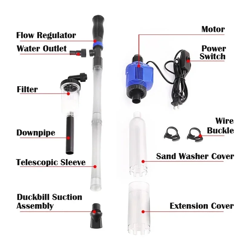 3 In 1 Fish Tank Aquarium Suction Sand Washer Electric Syphon Operated Cleaner Vacuum Gravel Siphon Filter Water Changer Cleaner