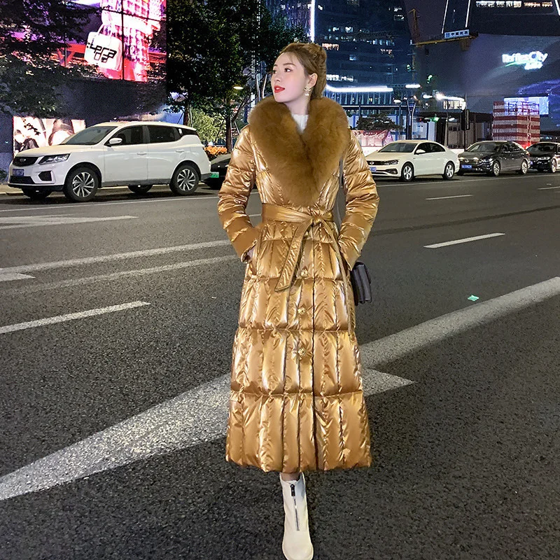 пуховик Русский теплый меховой Fit -30℃ cold Winter Thicker Glod 90% Duck Down Coats Female Large Real Fox Fur Hooded Parkas
