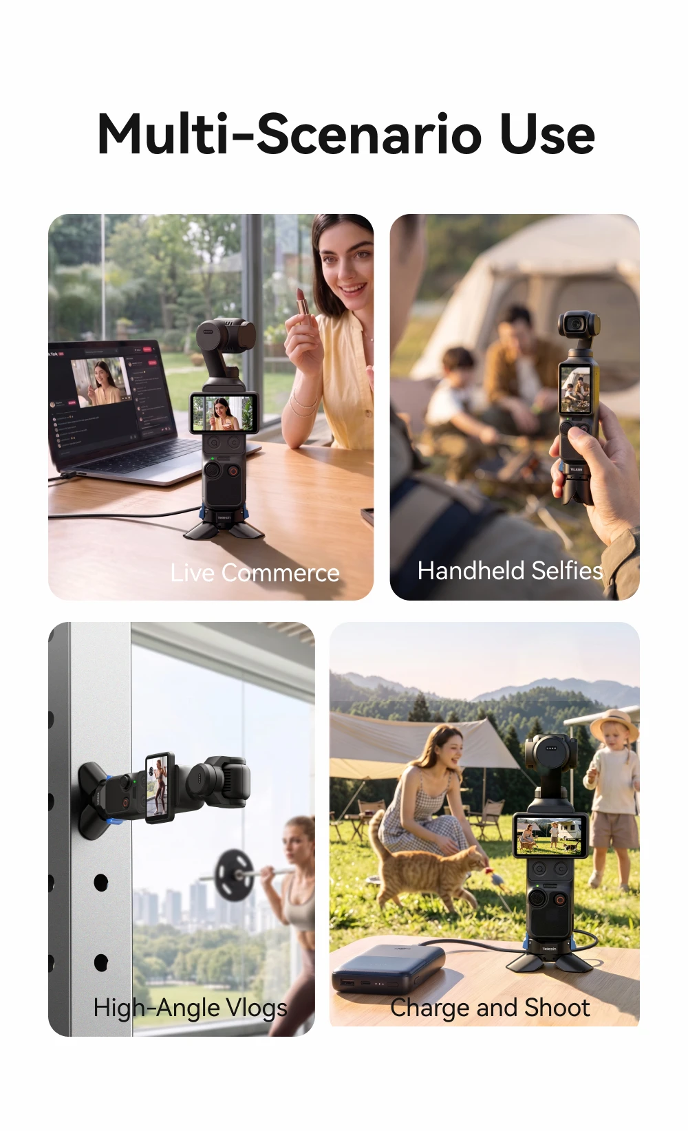 TELESIN Mini Magnetic Tripod for DJI Osmo Pocket 4/3 Base Type-C Charging Adapter Release Camera Stand Mount Holder Stand