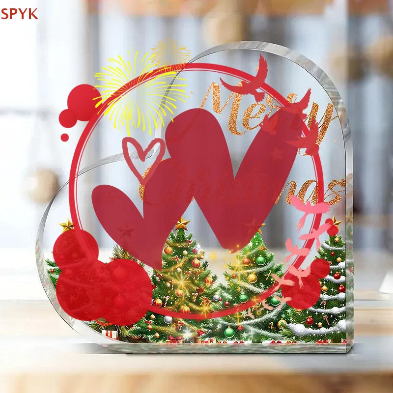 Christmas Atmosphere Heart Acrylic Ornament Desktop Decoration Transparent Stand