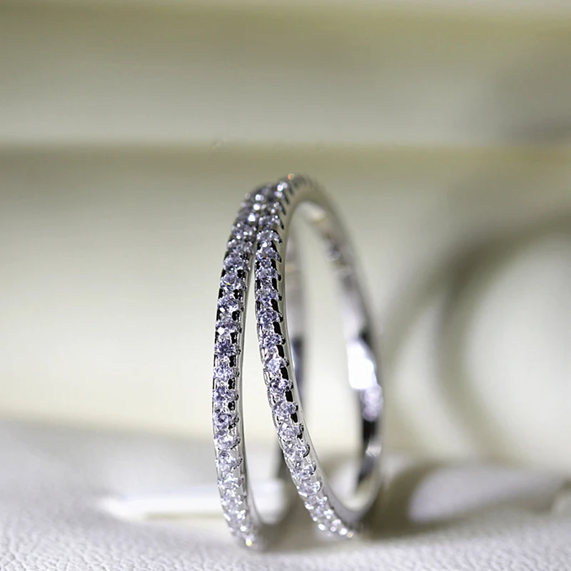 

Buyee 925 Sterling Silver Female Thin Ring White Zircon Ring Finger for Women Fashion Classic Wedding Fine Jewelry Circle Gift