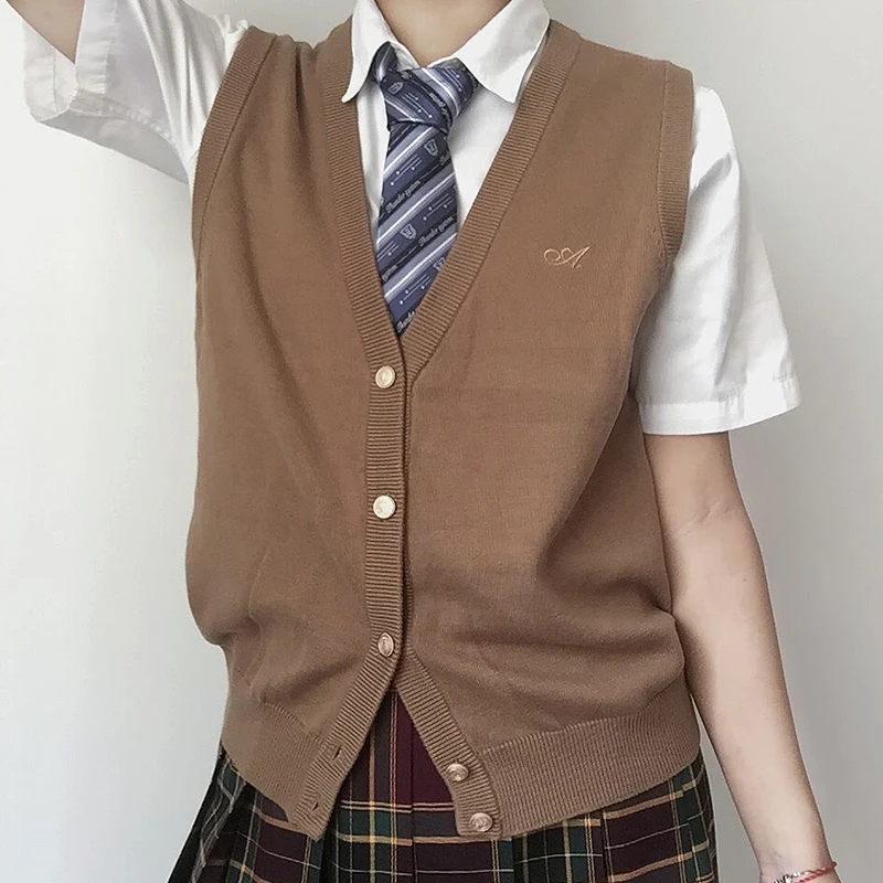 

JK Uniform Knit Cardigan V Neck Sweater Sleeveless Vest Japanese School Uniform for Girl Cosplay Anime Student Clothes Cute Coat