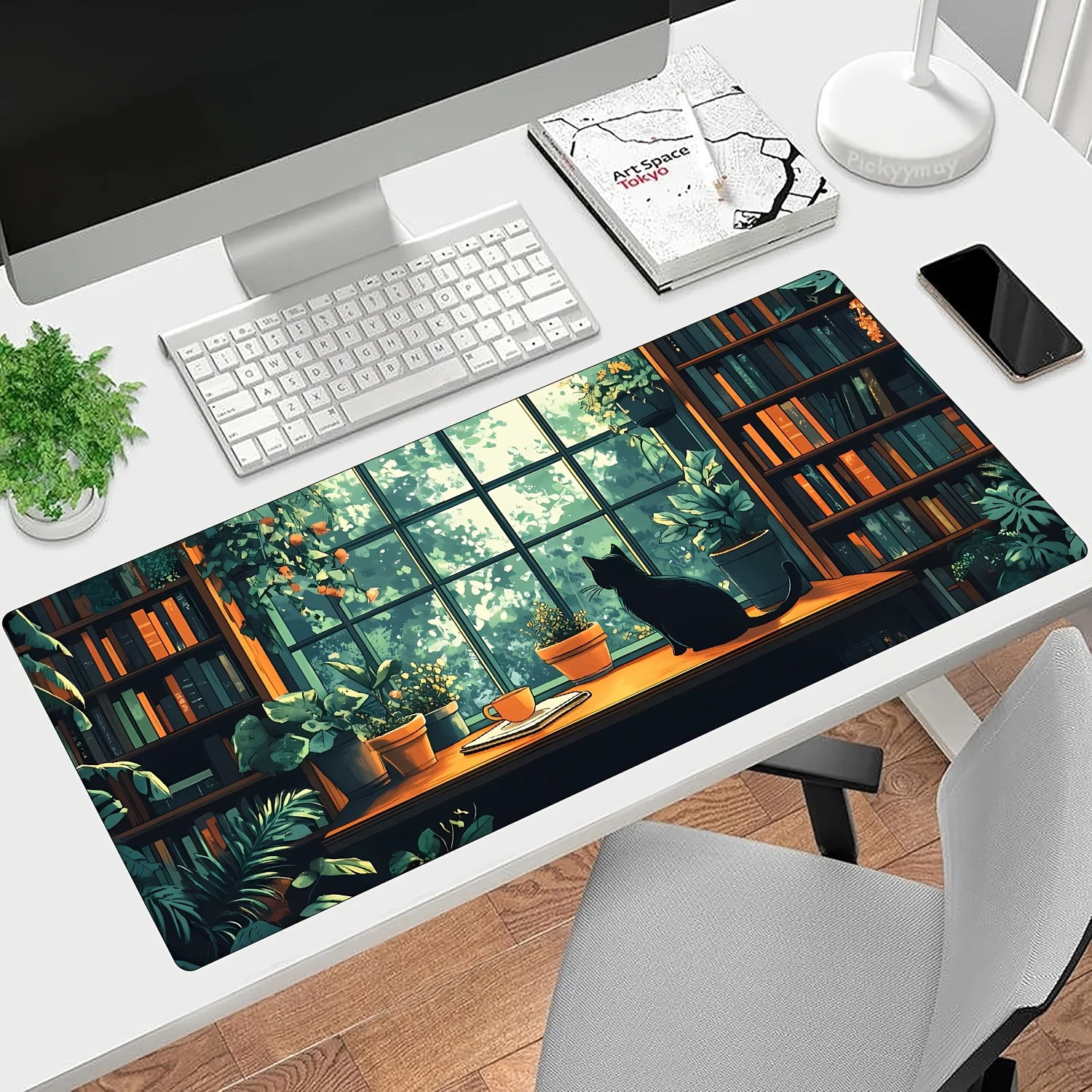 Library Cat Gaming Large Mouse Pad Computer Office Table Mat Rubber Anti Slip Gaming Keyboard Mousepad Long Desk Pad 900x400mm