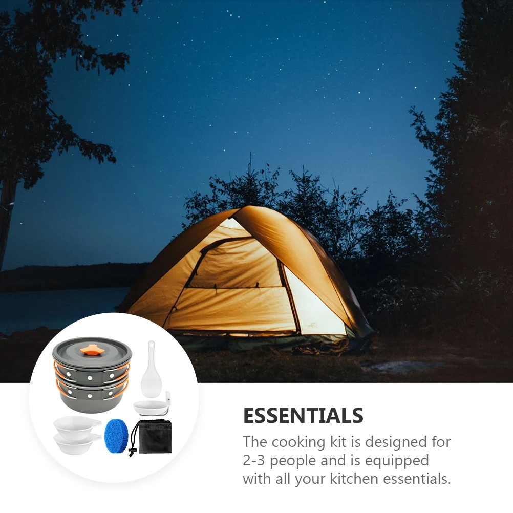 

Portable Pot Set Kitchen Essentials for Camping Multi-function Tableware Cooking Gear People Cookware Aluminum Alloy Picnic
