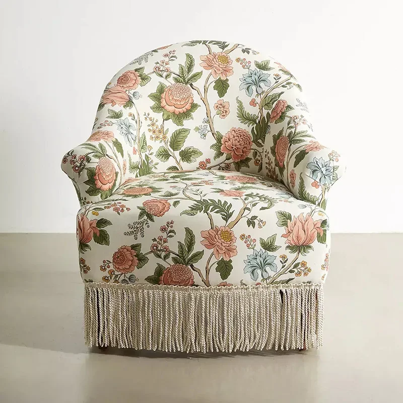Xx pastoral print single sofa garden bungalow living room leisure fringed sofa chair