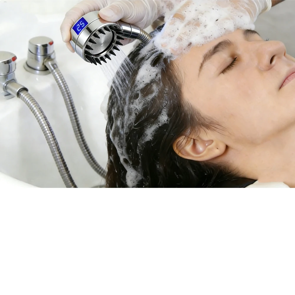 Juego de grifería para cuenco de champú, Spa, salón de aleación de Zinc, con cabezales de ducha LED, grifo de baño de repuesto frío y caliente