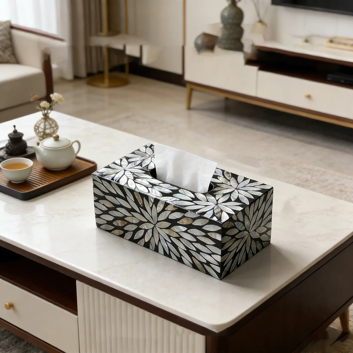Light Luxury Natural Shell Tissue Box Creative Napkin Storage Box for Living Room Coffee Table Home Decoration