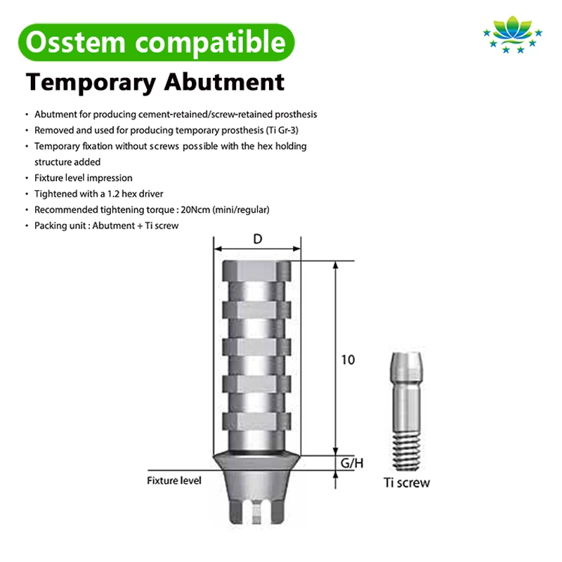 Osstem Temporary Abutment for Single Tooth Repair Oral Non-Anti Temporary Base Manual Power Source Dental Implant Component