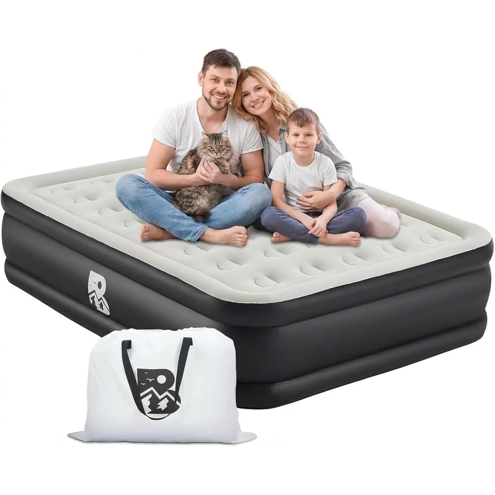 

20" Queen Air Mattress with Built-in Pump, 2-Min Setup 600lb Max for Camping Guests Home, Includes Storage Bag
