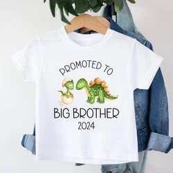 Promoted To Big Brother 2024 Dinosaur Print T-shirt Baby Announcement T Shirt Girls Outfit Tops Toddler Tshirt Summer Clothes