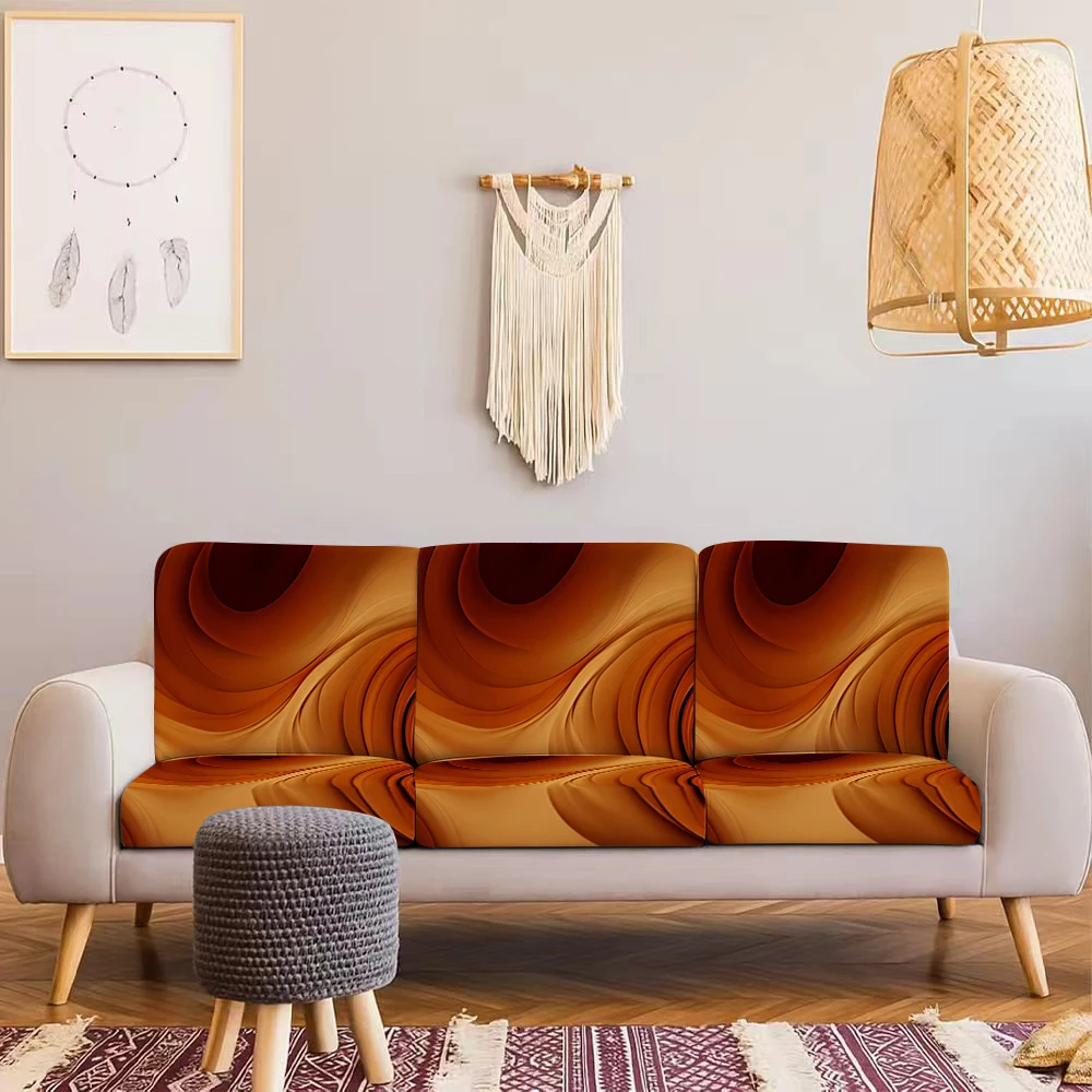Summer Outdoor Sofa Cover with Brown Wave Pattern, Elastic Milk Silk Material, Pet - Friendly, Washable With