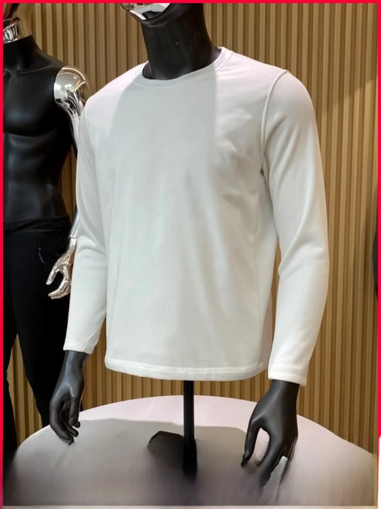 

Trendy White Goose down Long Sve round Ne Base irt for Men And Women Warm Pure Color Durable Fabric Fce Sweatirt