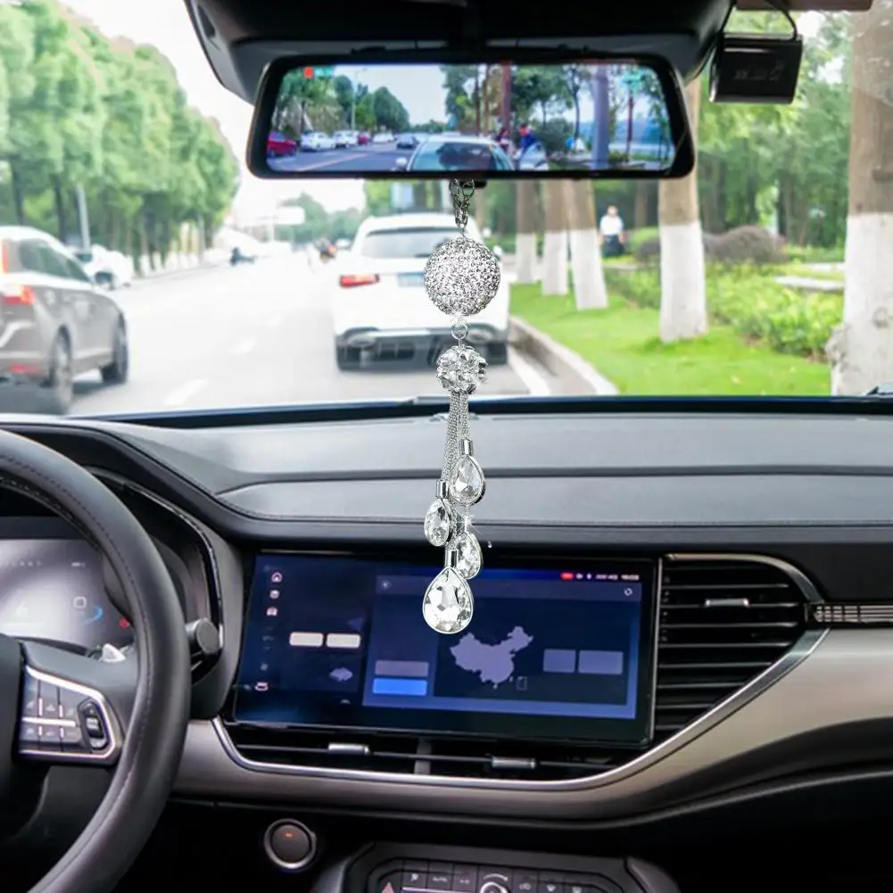 Attractive Car Mirror Pendant Sparkling Rhinestone Car Pendant A Glamorous Accessory with Refractive Faux Ball Stylish Car