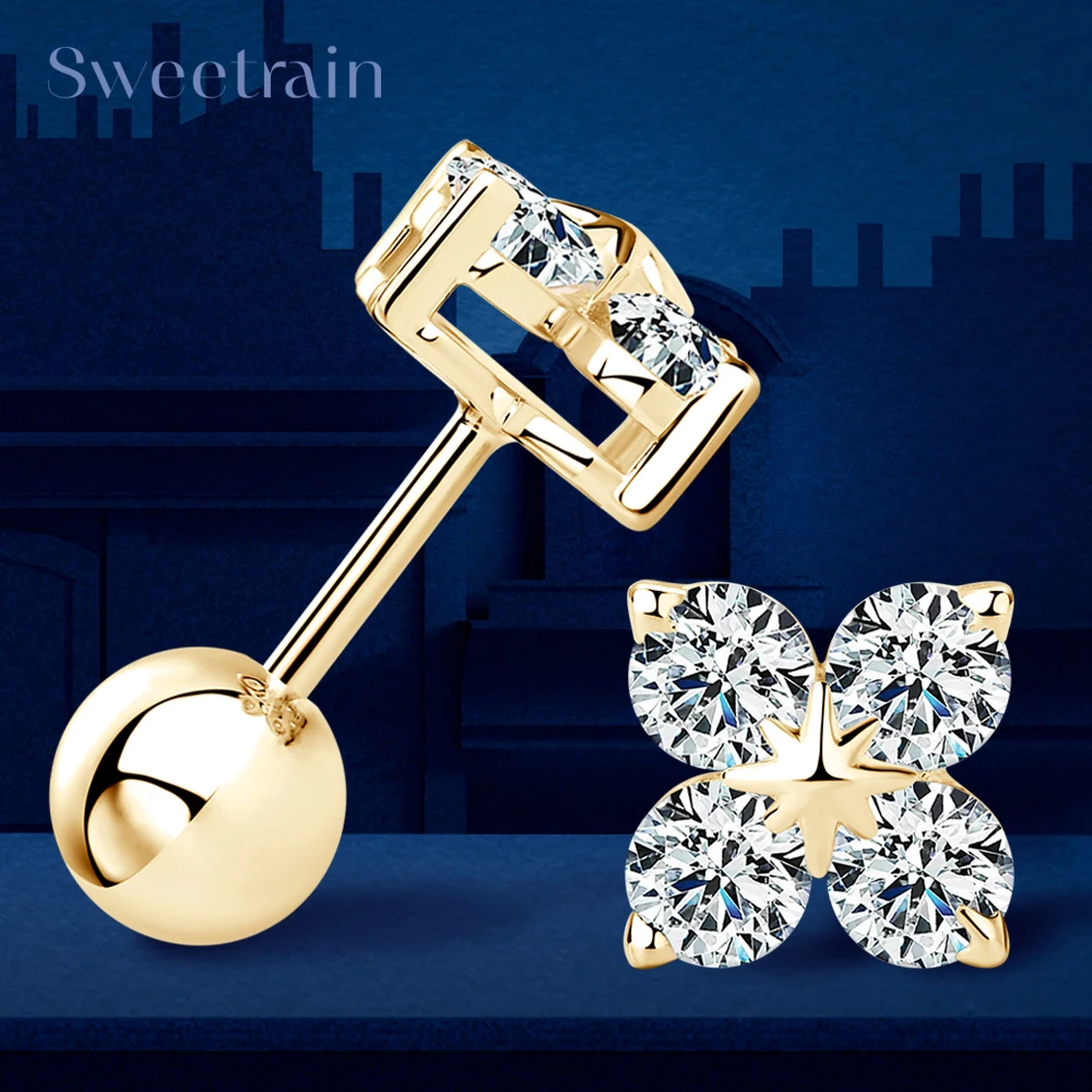 

Gold Four-leaf Clover Moissanite Earrings for Women 925 Sterling Silver 3mm Diamond Earring for Women Lucky Accessories Gifts