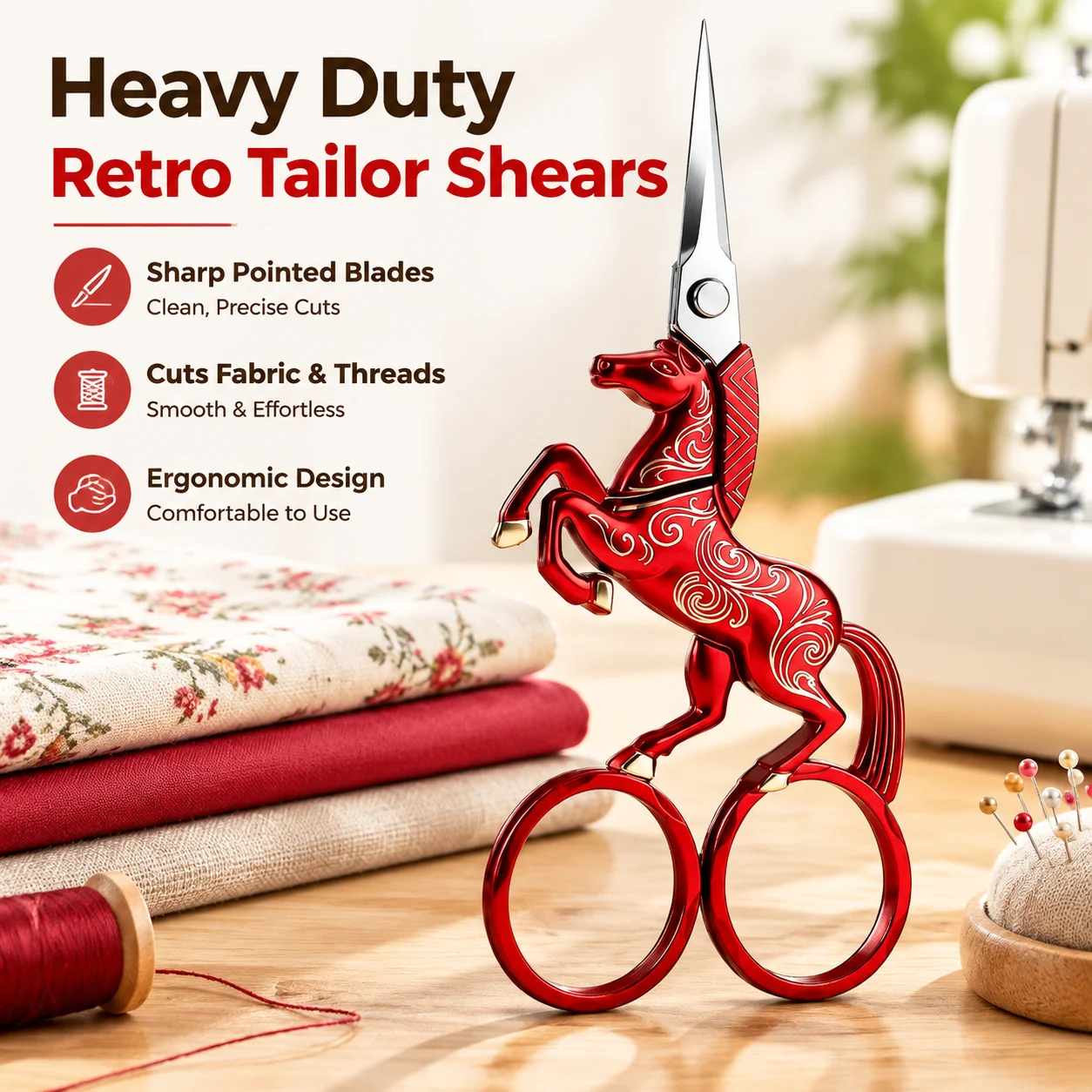 Heavy Duty Retro Tailor Shears Sharp Pointed Blades Precise Fabric Cutting & Thread Trimming Scissors Ergonomic Vintage