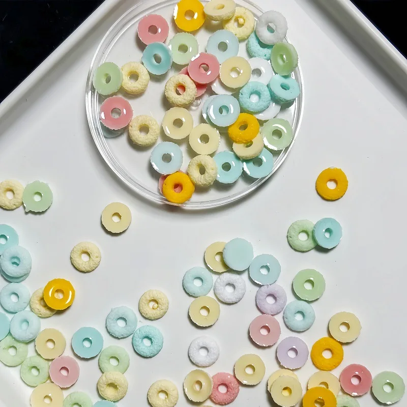 10mm Fake Oat Cereal Ring Resin Charms 20/50Pcs, Mini Food Slime Fillers, DIY Nail, Earring, Cream Glue Handcraft Decorations