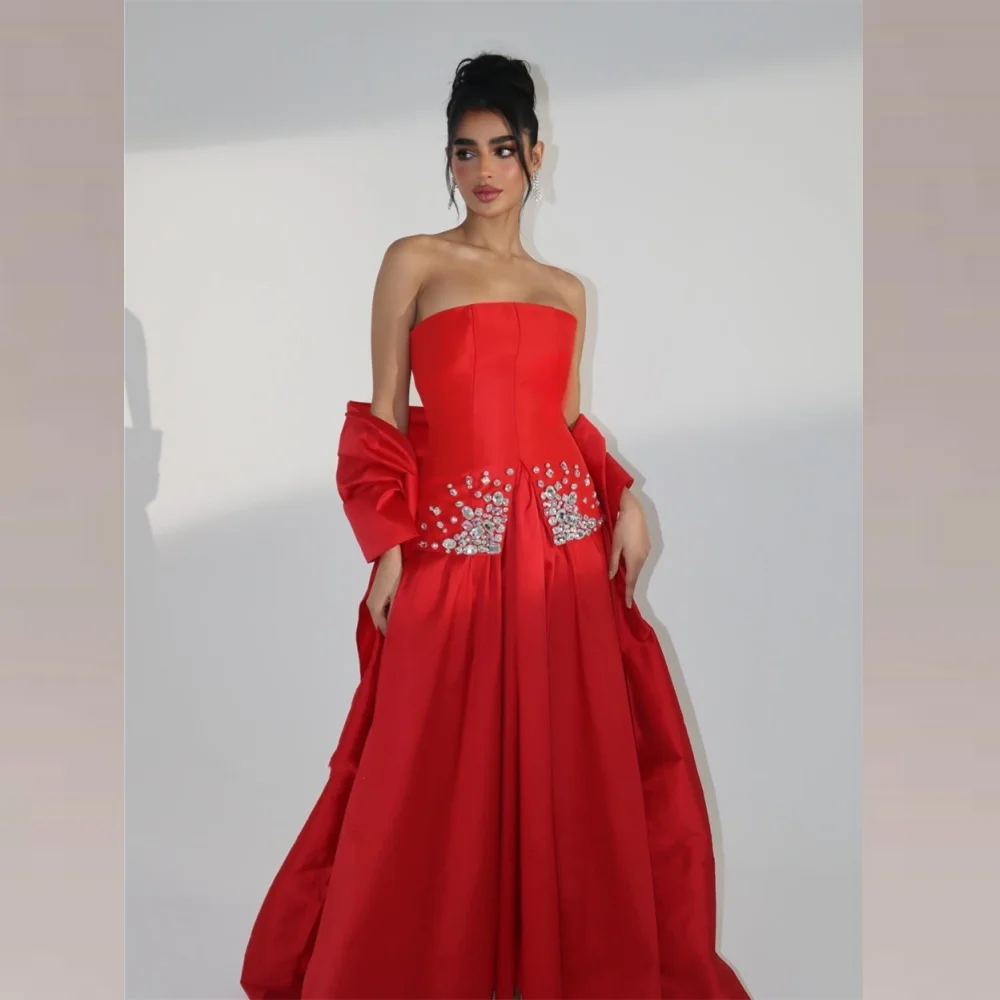 

Evening Sexy Casual Jersey Sequined Ruched Formal Evening A-line Strapless Bespoke Occasion Gown Long Dresses