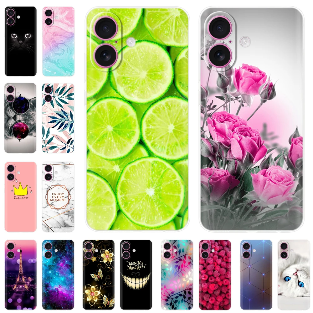 

Shockproof Clear Case For iPhone 16 Plus Soft TPU Silicon Bumper For iPhone 16 + iPhone16 Plus Painted Back Cover Phone Case Bag