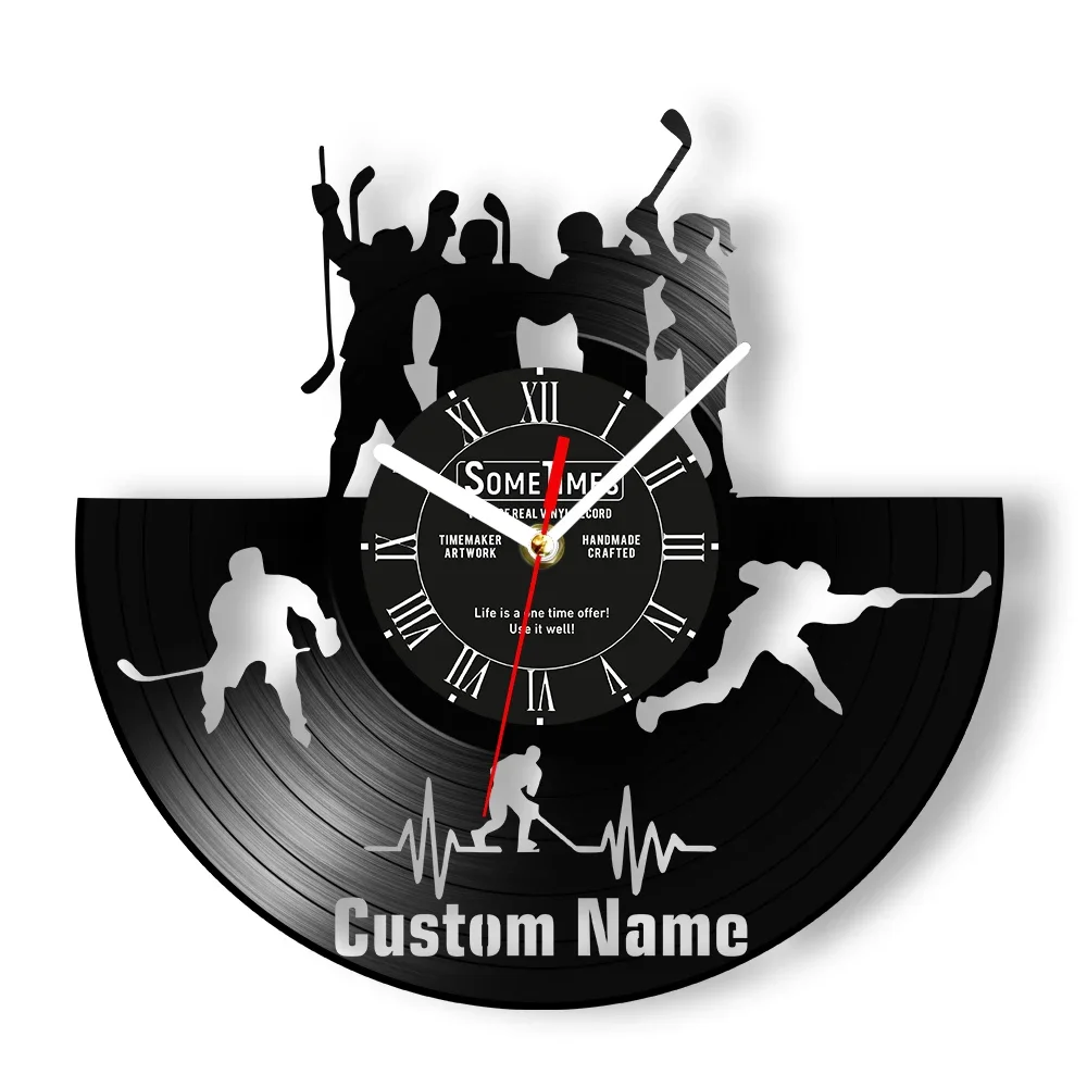 Ice Hockey Player Vinyl Record Wall Clock Ice Hockey Team Club Custom Personalized Player Name Number Home Decoration Clock Gift