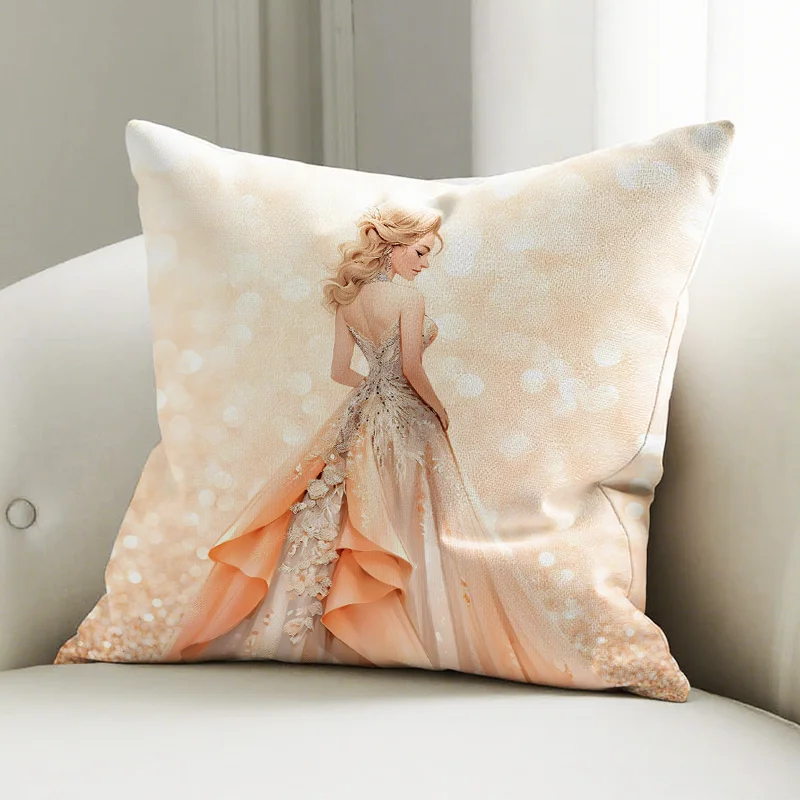 

Champagne Gown Girl Pillow Cover, Glitter Dress Print Cushion Case, Elegant Sofa Bedroom Decor Accent Pillow