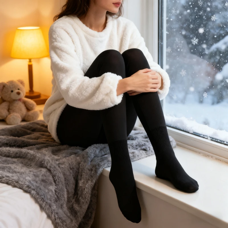 

Женские зимние термоколготки на флисовой подкладке, толстые теплые колготки с высокой талией, эластичные леггинсы, черные полупрозрачные облегающие колготки