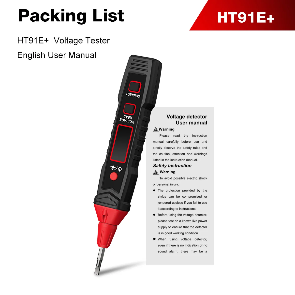 HABOTEST HT91E+ Digitale testpen AC-spanningstester 12-300V LCD-scherm Spanningsdetector Backlight Zoemer Alarm Veiligheidstester