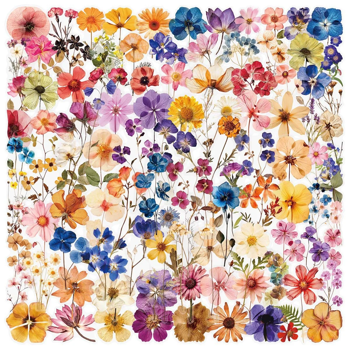 50/100Pcs Transparent Retro Dried Flower Art Stickers Aesthetic Decals Decoration DIY Notebook Guitar Laptop Graffiti Sticker