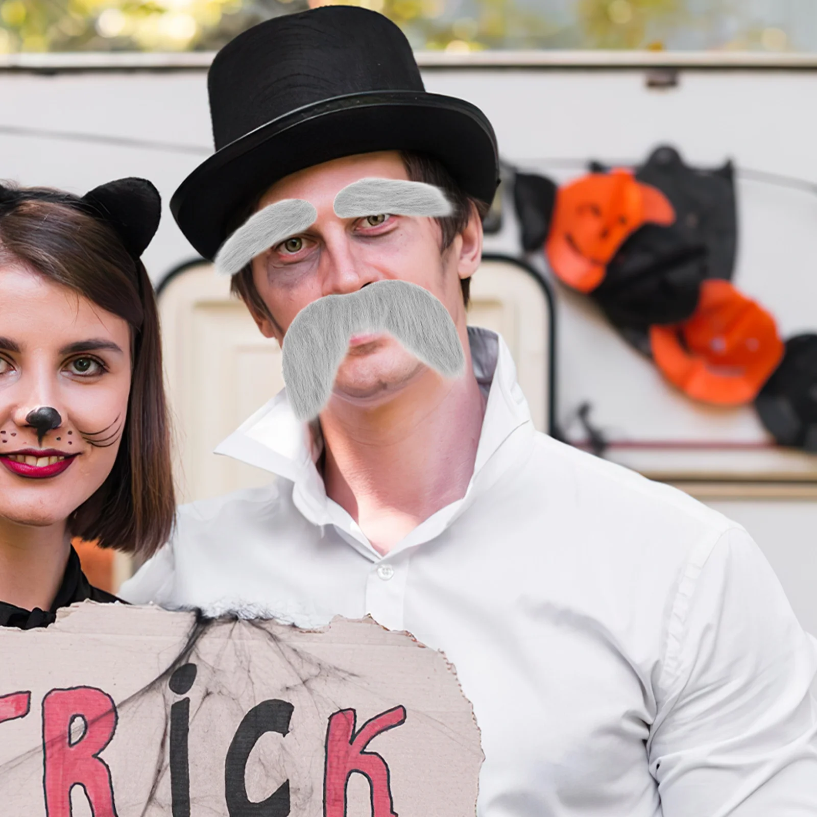 Ensemble de fausses barbe et sourcils pour hommes, 3 pièces, Costume d'halloween auto-adhésif, sourcils épais et amusants, accessoires pour cheveux du visage