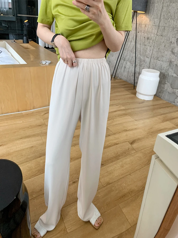 

Женские брюки с высокой талией, широкими штанинами, длиной в пол, драпированные, тонкие, прямого кроя, весенне-осенние, свободные, длинные брюки